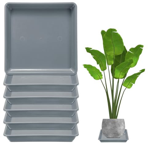 M METERXITY Paquete de 6 Platillos para Macetas, Bandeja de Goteo Cuadrada de Plástico de 7 Pulgadas para Flores, Platillo sin Agujeros Duradero para Macetas [Gris Cemento]