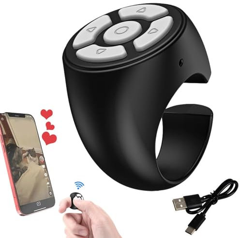Anneau de défilement, télécommande de défilement de téléphone, télécommande sans Fil Bluetooth du Bout des Doigts, Anneau de télécommande de téléphone (Black)