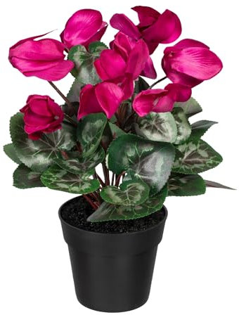 Set di 2 piante artificiali, ciclamino e fucsia, 30 cm, in vaso nero, 10 x 8,5 cm