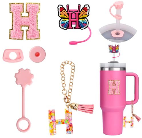 6PCS Personalized Stanley Accessories: Straw Cover Cap & Letter Charm Decorations for Stanley Cup (H)