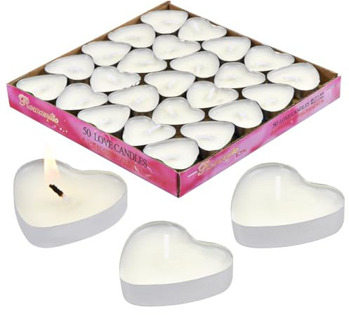 Aomhrek Bougies Chauffe-Plat en Forme de Cœur, Bougies Décoratives Romantiques pour Mariage, Propositions et Anniversaires, Bougies Scintillantes pour Décoration de Mariage, Pack de 50