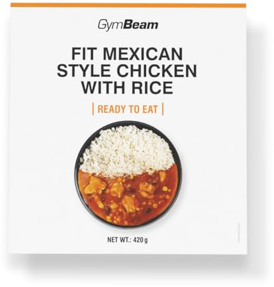 GymBeam Pollo alla Messicana con Riso FIT Ready to Eat - Pasti Pronti Sani, Piatto Pronto Fitness, Pasti Completi per Viaggi ed Escursioni, Pollo, Riso Parboiled, Pomodori e Spezie