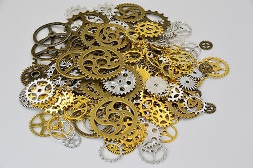 Steampunk Zahnräder 300g - Vintage Zahnraeder zum Basteln Metall - Bronze, Gold, Silber