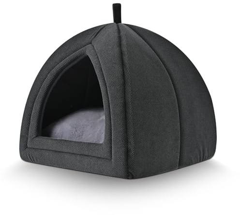 Amazon Basics Cat Cave Bed, 2-in-1 Foldable House for Indoor Cats, with Washable Cushion and Non-Slip Base, 17.5 x 17.5 Inches, Large