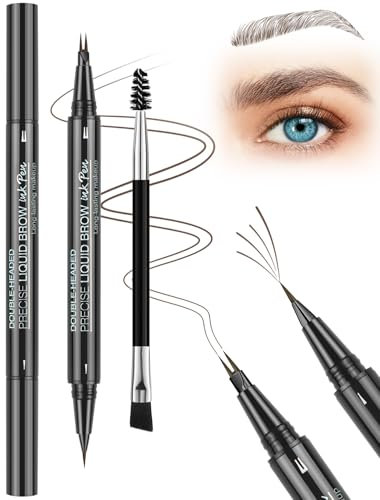 Eyebrow Pencil, Waterproof Eyebrow Pencils for Women Brown Hair Like Natural Liquid Brow Contouring Pen, 2-in-1 Dual-Ended Eye Brow Filler Pen with Precise Micro-Fork-Tip, Medium Brown