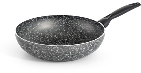 RollitPop Vulcania Line Professional Non-Stick Wok Frying Pan, Made in Italy, with Stone Effect Coating, Ergonomic Handle (Diameter 28 cm)