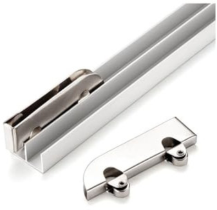 Binario for Porta Scorrevole in Vetro da 5 mm - Guida in Lega di Alluminio a Doppio Canale con Cuscinetti in Acciaio Inossidabile, Design con scanalatura a Forma di Montagna(60cm/23.6in)
