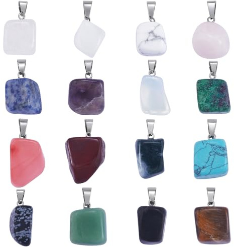 LEGENTLISUR 16 dijes de piedras preciosas naturales mixtas para hacer joyas, colgantes de piedra de cristal a granel para aretes, collares, pulseras, suministros de bricolaje, Piedra preciosa.