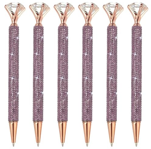PATIKIL 6Stk Rhinestone Kugelschreiber Dreh Metall Stift Glitzer 10mm Lila | Kristall Diamant, Mittelspitze, Schwarze Tinte, Für Notizen, Journaling