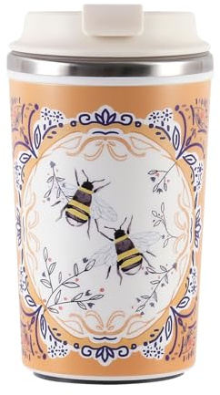 Cottea 350ml/12oz Kaffeebecher To Go Mit Keramikbeschichtung, Rutschfester, Isolierter Thermobecher Mit Saugnapfboden, Deckelöffnung Per Klick.(Biene)
