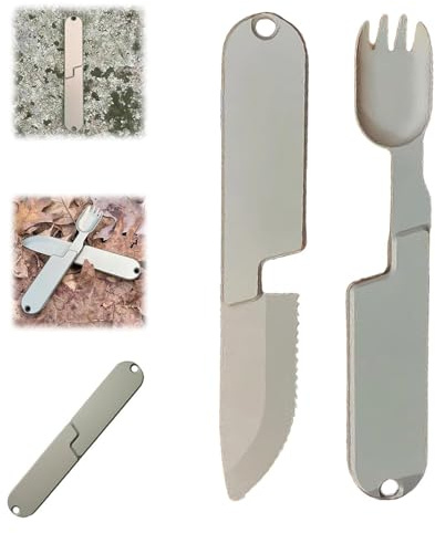 2 in 1 Camping Utensils Set, Detachable Pocket Wilderness Fork and Spoon Tool, Reusable Magnetic Camping Utensils Set, Portable Campings Utensils for Backpacking, Fishing, and Outdoor Adventures