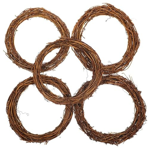 Operitacx 5 Pcs Natural Grapevine Wreaths, 9.8 Inch Rattan Wreath Vine Branch Wreath for DIY Crafts Christmas Decoration, Wedding and Party