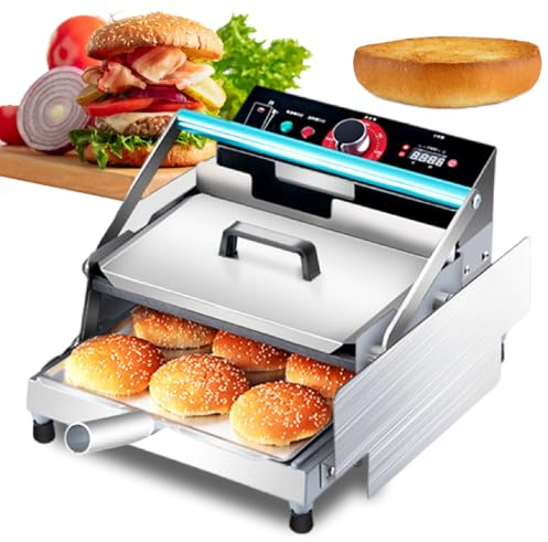 XEEAOFE Kommerzieller Hamburger-Toaster - Temperaturkontrolle 50-300°C (122-572°F) | Timer 0-3min | Edelstahl, Toasterofen für Croissant, Brötchen, Bagel, Brot, Restaurant Bäckerei Buffet Small