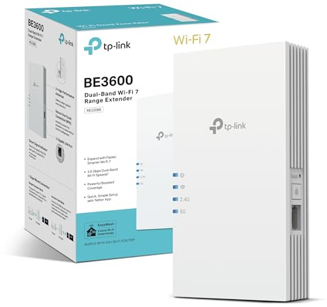TP-Link RE220BE BE3600 WiFi Extender Booster,WiFi 7 Dual Band WiFi Booster with Ethernet Port,WiFi Extender with MLO/4K-QAM/Roaming,EasyMesh Internet Booster,APP control,Plug and Play