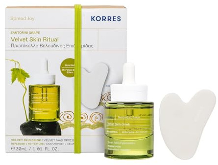 KORRES Glass Skin Gesichtspflegeset, Santorini Grape Elixir 30ml + Gua Sha