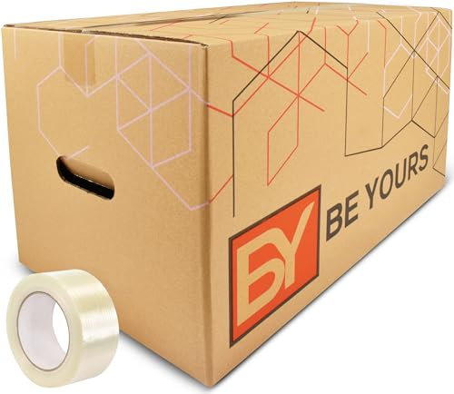 Be Yours Pack 20 Cajas Mudanza 43x30x25 cm + Cinta Adhesiva - Cajas de Cartón Muy Resistentes - 100% Recicladas - Fabricadas en España