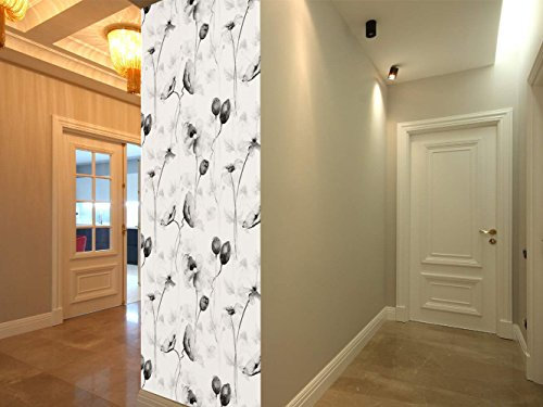 Oedim Frise verticale autocollante murale Lys en noir et blanc | Frise verticale pour murs | Papier peint | Frise | 144 x 260 cm | Décoration salle à manger, salon, chambre