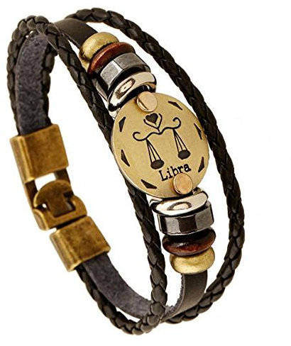 MeiPing Lederarmband mit Sternzeichen-Anhänger, One Size, Leder