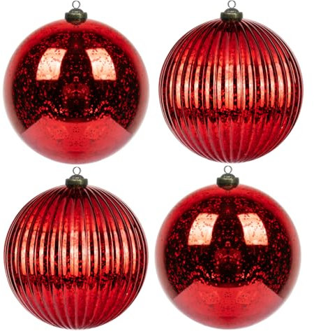 Art Beauty Oversized Christmas Baubles Red 15CM Shatterproof Mercury Bauble for Christmas Tree Decoration Ornaments Decor Set Of 4