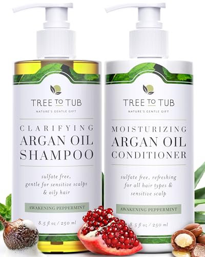 Peppermint Sulfate Free Shampoo and Conditioner by Tree to Tub - Best Shampoo and Conditioner for Sensitive, Oily Hair and Scalp. The Only pH 5.5 Balanced Duo Using Wild Soapberry & Organic Argan Oil