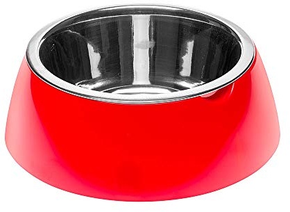 Ferplast Jolie Dog Bowl Cat Bowl - Stainless Steel Water & Food Dog Bowls with Plastic Holder, Non-Slip, Medium (0.9 L), Red