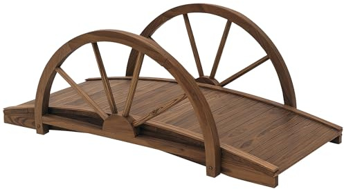 Outsunny 3.3ft Wooden Garden Bridge Arc Footbridge with Half-Wheel Style Railings & Solid Fir Construction, Stained Wood