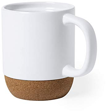 FUN FAN LINE - Set di 4 Tazze da Caffè Grandi in Ceramica | Tazze Alte Bianche con Base in Sughero | Set di Tazze Moderne per Colazione e Tè | Perfetto per la Casa e l'Ufficio