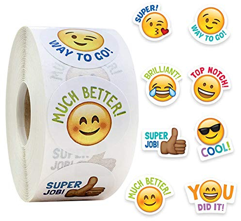 GKONGU 500 Packung Emoticon Emoji Sticker，Starker Klebrig Niedlich Glückliches Gesicht Aufkleber, Lustige Kreis Etiketten für Kunsthandwerk，Kalendernotizen，Kindergeburtstagsfeier，25 mm 1 Zoll