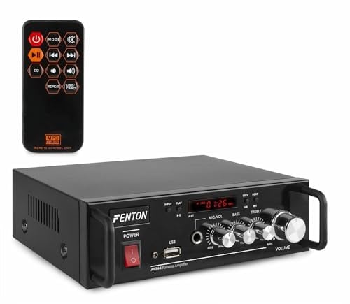 Fenton AV344 Hi-Fi Stereo Amplifier with Karaoke Mode, Bluetooth, USB MP3 Music Media Player, Battery or Mains Powered 2-Channel