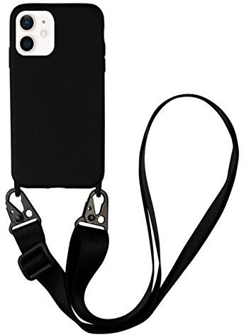 UnnFiko Silicone Case Compatible with iPhone XR, Adjustable Crossbody Necklace, Lanyard Neck Strap Protective Case Cover (Black, iPhone XR)