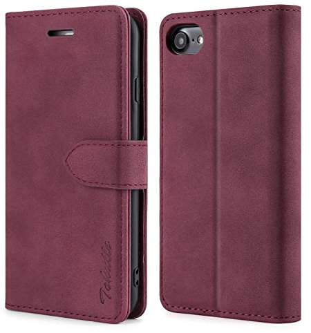 TOHULLE Case for iPhone 7 iPhone 8 iPhone SE 2020 iPhone SE 2022, Premium Leather Wallet Case with Card Holder Kickstand Magnetic Closure Flip Folio Case Cover Compatible with iPhone 7/8/SE - Red
