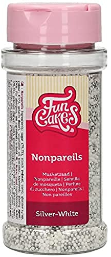 FunCakes Nonpareils Silber Weiß: Kuchenstreusel, großartiger Geschmack, perfekt zum Dekorieren von Kuchen. 80 g.