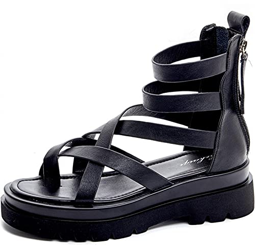 ZYONG 2021 Sandali da Donna in Morbida Pelle di Mucca Gladiatore Estivo con Cinturino con Fibbia Incrociata Piattaforma Sandali con Tacco Alto Scarpe Casual