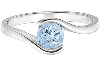 Lünetten-Set 0.50 Ctw Runde Blauer Aquamarin Edelstein 925 Sterling Silber Bypass Ring (Sterlingsilber, 17)