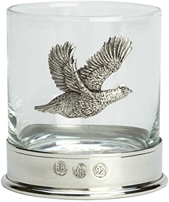 Farm Cottage Brands Pewterware Mounted 12oz Whisky Glass with a Partridge/grouse Emblem. in a Presentation Box of 1 or 2 Glasses (1)