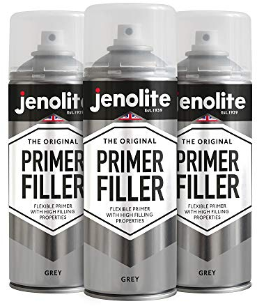 JENOLITE Grundfüller Aerosolfarbe | GRAU | Flexible Grundierung mit hohen Fülleigenschaften | Füllt kleine Dellen und Kratzer für ein glattes Finish | 3 x 400 ml