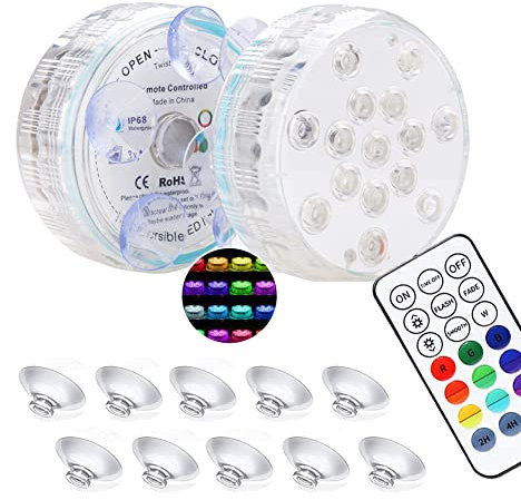 BIGFOX Luz Piscina Sumergible,16 Colores Luces Piscina Sumergibles Led Impermeable,15 Cuentas LED, Control Remoto RF,Luces Led Piscina para Jardín, SPA,Jarrón,Pecera,Decoración del Hogar(2pcs)