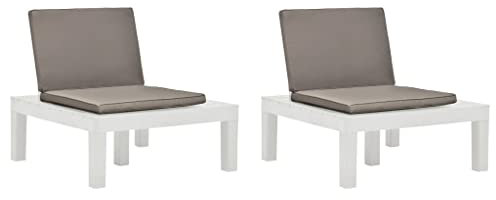 Mogou Gartenstühle mit Auflagen, Hochlehner, Campingstühle, Lehnstühle, Wetterfest Stuhl, Garden Chair, 2 STK. Kunststoff Weiß