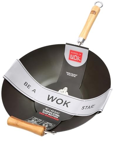 Dexam School of Wok Wok en acier carbone pré-enduit, 36 cm