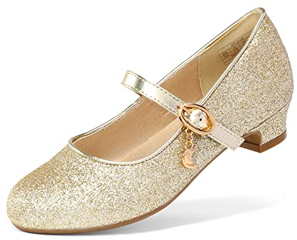 DREAM PAIRS Ballerinas Mädchen Mary Jane Flache Schuhe Ballerinas Prinzessin Schuhe Kommunionschuhe Schulschuhe,Size 33,Gold,KFL219-E