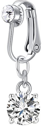 Crdifu Clips On Fake Bauchnabelpiercing Kein Piercing Falsch Bauchnabel Ring Klemme Silber mit Anhänger