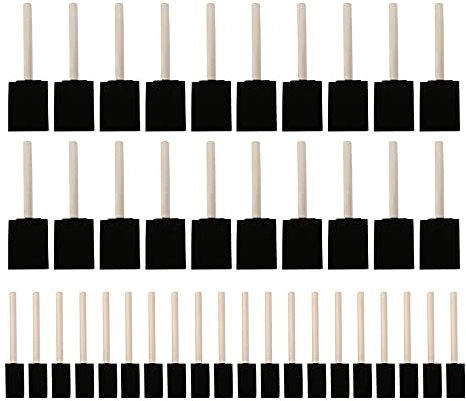Tassety Lot de 40 pinceaux éponge en mousse avec manche en bois - Outil de peinture pour acrylique et vernis