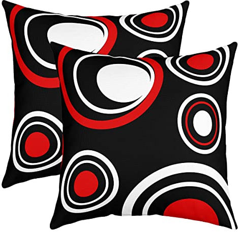 2er Set Kissenbezüge Geometrie Kissenbezüge 40x40cm Abstrakte Kunst Dekokissen für Couch Sofa Bett Dekor Kissenhülle Kissenbezug Umkehrbar Geometrische Kreis Weiß Rot Grau Schwarz Wurf Dekokissen