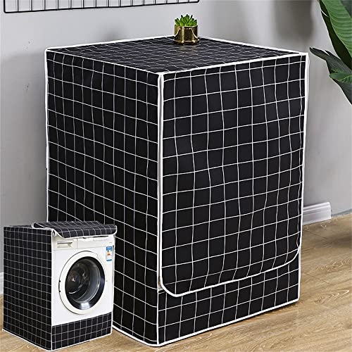 FANSU Copertura Lavatrice per Esterno per Lavatrici e Asciugatrice, Impermeabile Antipolvere Plaid Coprilavatrice da Esterno con Aperture Frontali Protezione Solare (8-10kg,Nero Plaid)