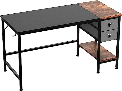 HOMIDEC Bureau d'ordinateur,Table de avec tiroirs d'écriture d'étude pour la Maison étagères Rangement, Bureaux et postes Travail à Domicile Chambre (120x50x75cm) Noir