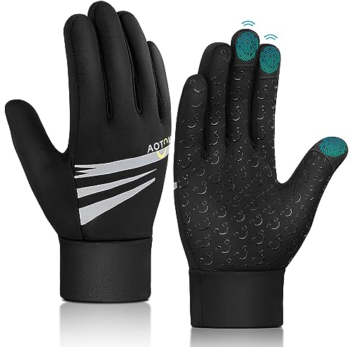 Kinder Handschuhe Winter Fahrradhandschuhe - Touchscreen Winterhandschuhe Warme Kinderhandschuhe Thermo Winddichte Fleece Radhandschuhe mit Anti-Rutsch Sport Outdoor für 4-12 Jahre Jung Mädch Schwarz