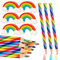 Tenare 24 Stück Regenbogen Buntstifte Set 12 Regenbogenstift mit 12 Regenbogen Radiergummis 4 in 1 Farbstifte Bunte Bleistifte Malen Zeichnen Geburtstag für Kinder Erwachsene Schule Basteln