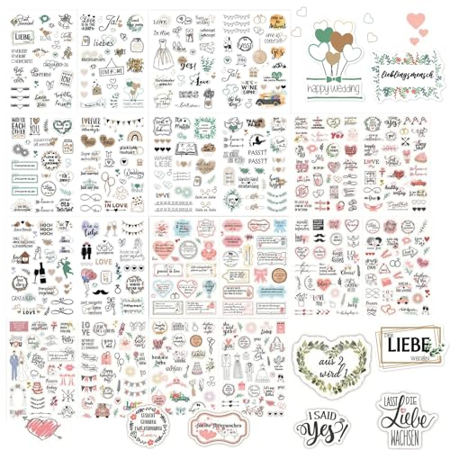 10 Stück Sticker Set, Perfektes Aufkleber für Fotoalbum Hochzeit, Sticker Hochzeit für Valentinstag, Liebhaber, Liebesgeschenk, Gästebücher, Fotoalben, Karten, Geschenke