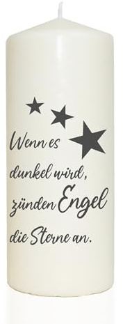 WB wohn trends Spruchkerze, Wenn es dunkel Wird zünden Engel die Sterne an, 20cm, 765g d8cm, Kerze mit Spruch, Brenndauer ca 70 Std