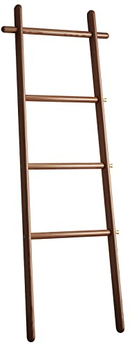 Clothes Ladder, Bamboo Towel Ladder, 4 Bamboo Rails, Clothes Ladder with Brass Hooks and Non-slip Feet, Towel Rack Bamboo Decorative Ladder